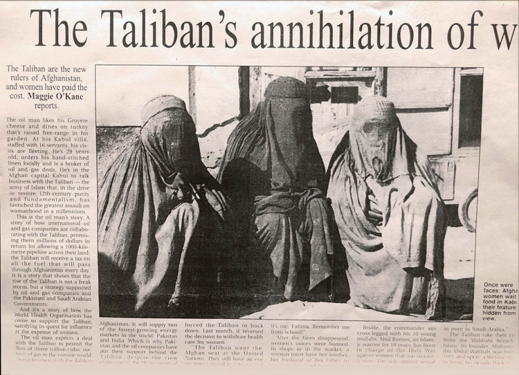 taliban's annihilation of women 1998 article